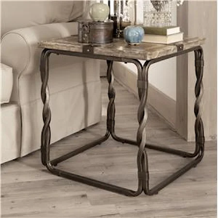 Square End Table with Rustic Paint Finished Top